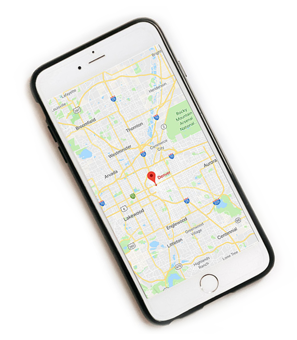 Smartphone showing a map of Denver